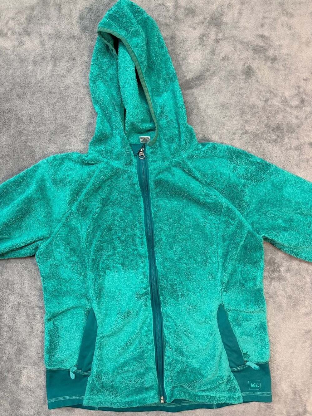 REI Fleece Full Zip Hoodie Size Girls' XL 18 Turquoise Green